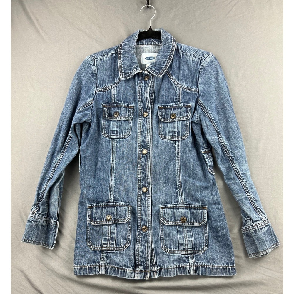 Old Navy Denim Jacket Womens Medium Blue Jean Longline Utility Barn Coat Blue